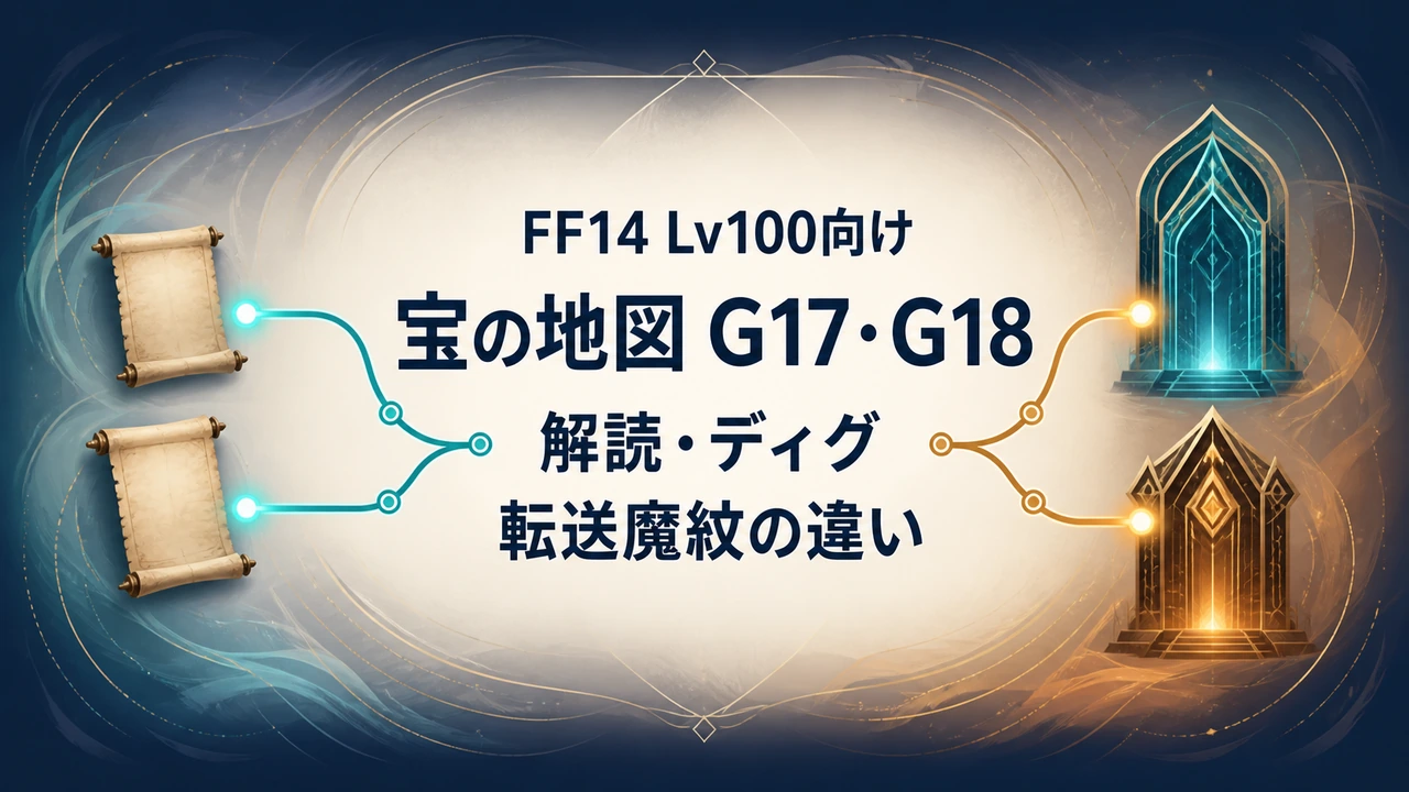 宝の地図G17とG18を解読し、ディグして転送魔紋へ進む流れを案内する記事アイキャッチ